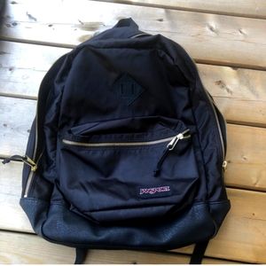 Jansport Super Fx Backpack Knapsack Black Gold Zipper Padded Straps Back School